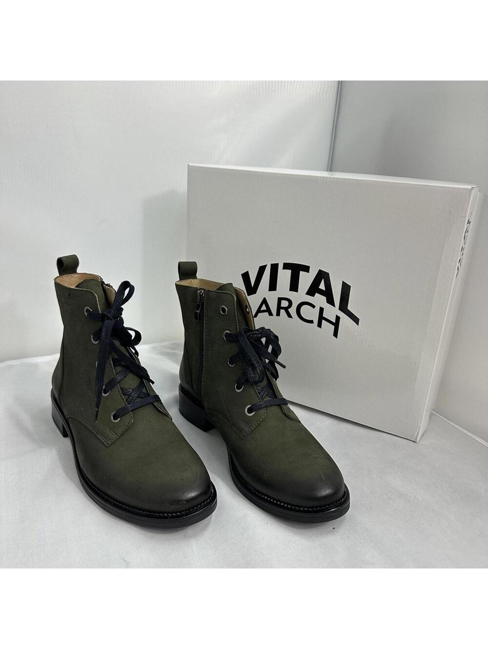 Olive leather lace-up combat ankle boots